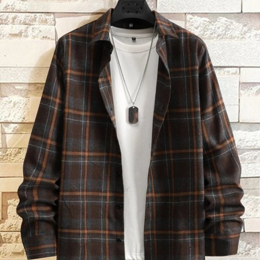 Brown Mens Plaid Shirt